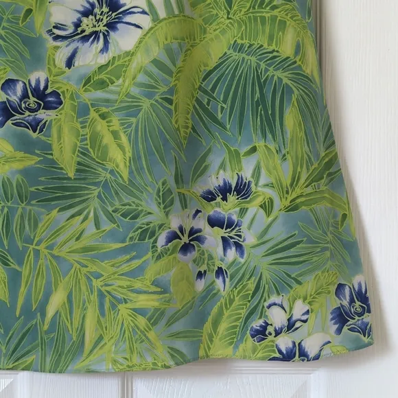 Josephine Chaus 90's Vintage Tropical Floral Silk High Waist Midi Skirt Green 10