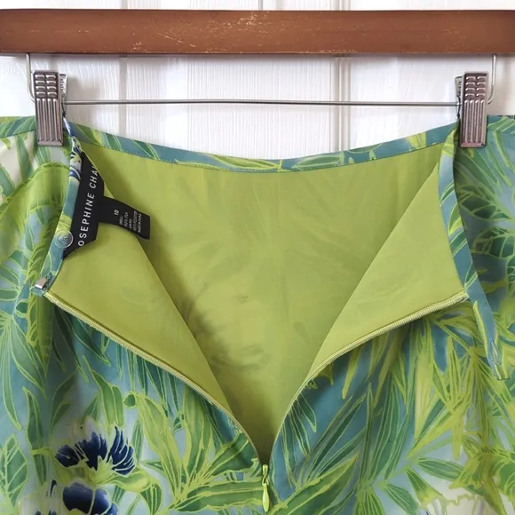 Josephine Chaus 90's Vintage Tropical Floral Silk High Waist Midi Skirt Green 10