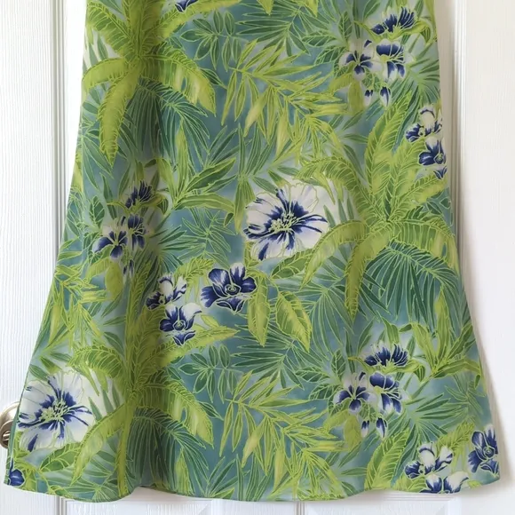 Josephine Chaus 90's Vintage Tropical Floral Silk High Waist Midi Skirt Green 10