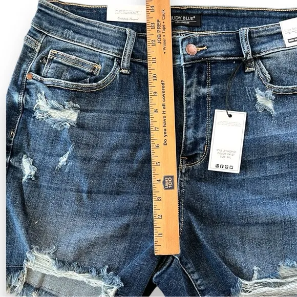 Judy Blue Hot Girl Summer Dark Wash Destroyed Fray Hem Shorts Size 2X NWT