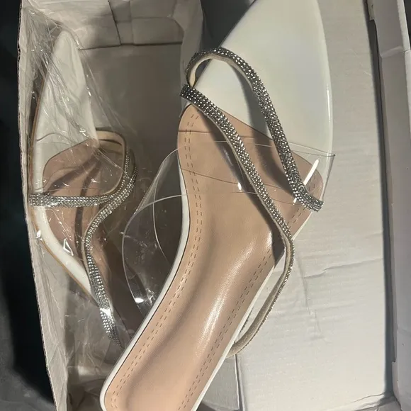 JUEBONG • Clear Pointed Transparent Strappy Slip on Mules Shoes Heels