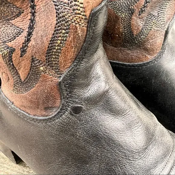 Justin 9 1/2 EE black round toe leather sole western cowboy boots
