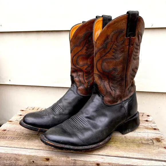 Justin 9 1/2 EE black round toe leather sole western cowboy boots