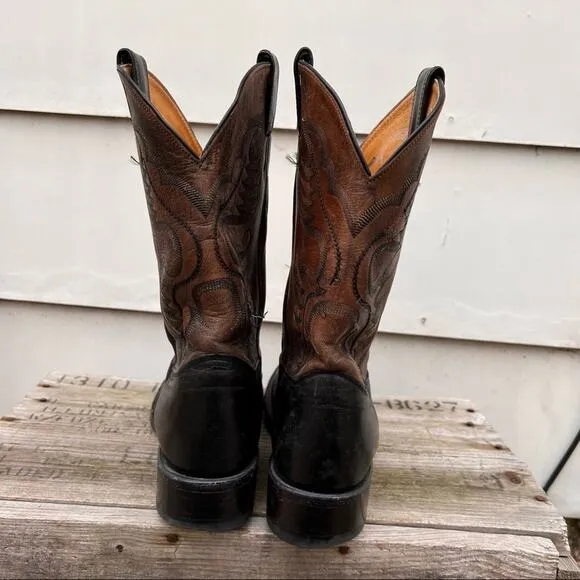 Justin 9 1/2 EE black round toe leather sole western cowboy boots