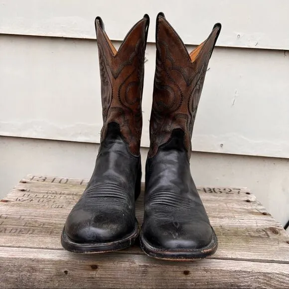 Justin 9 1/2 EE black round toe leather sole western cowboy boots