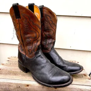 Justin 9 1/2 EE black round toe leather sole western cowboy boots