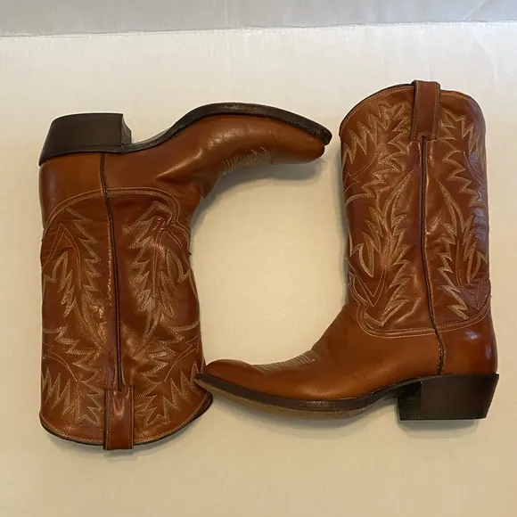 Justin Boot Chestnut Brown Leather Cowboy Western Boots Mens 9.5 D Style 2450