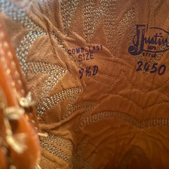 Justin Boot Chestnut Brown Leather Cowboy Western Boots Mens 9.5 D Style 2450