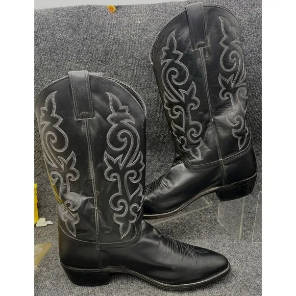 Justin Boots Men's Size 11 EE 1409 Black Leather Cowboy Classic Western Top 13&quot;