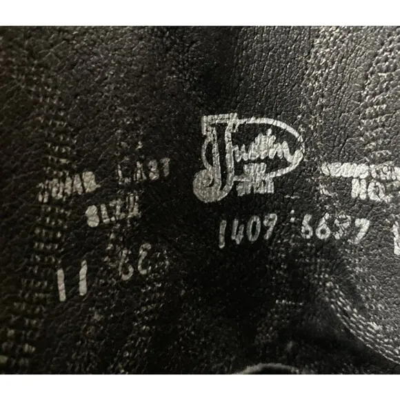 Justin Boots Men's Size 11 EE 1409 Black Leather Cowboy Classic Western Top 13&quot;