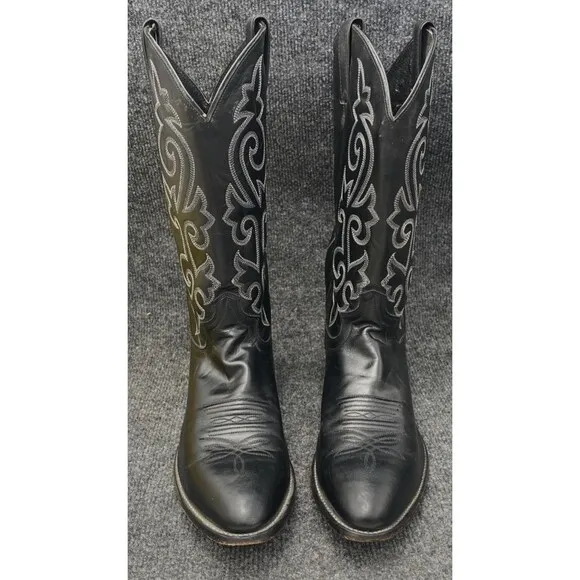 Justin Boots Men's Size 11 EE 1409 Black Leather Cowboy Classic Western Top 13&quot;