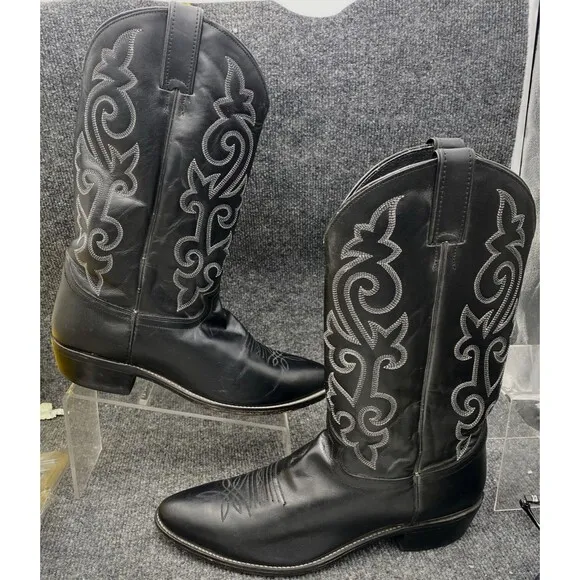 Justin Boots Men's Size 11 EE 1409 Black Leather Cowboy Classic Western Top 13&quot;