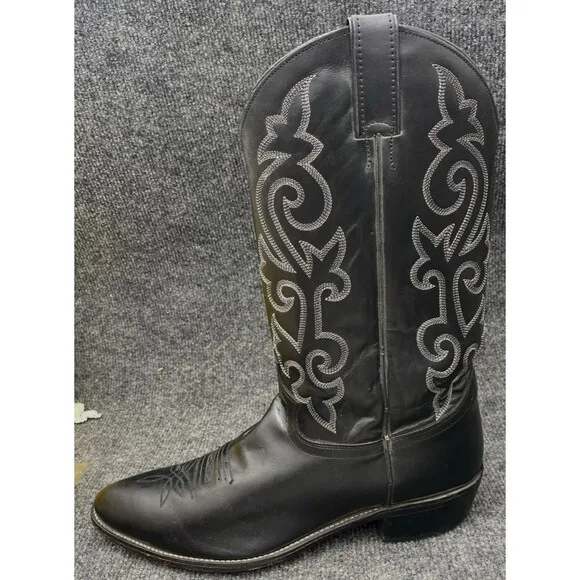 Justin Boots Men's Size 11 EE 1409 Black Leather Cowboy Classic Western Top 13&quot;