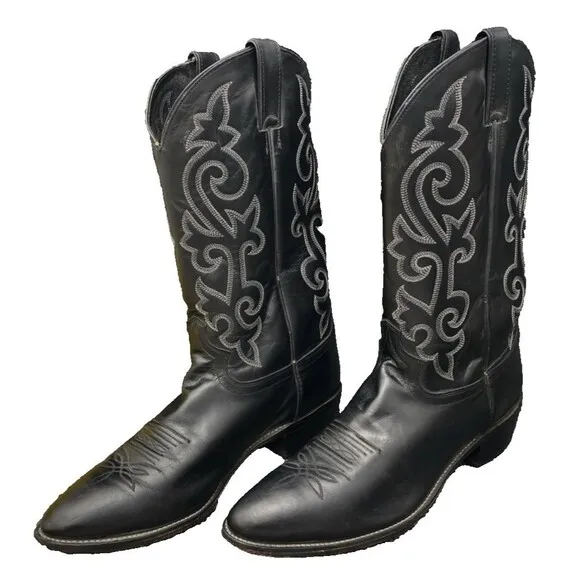 Justin Boots Men's Size 11 EE 1409 Black Leather Cowboy Classic Western Top 13&quot;