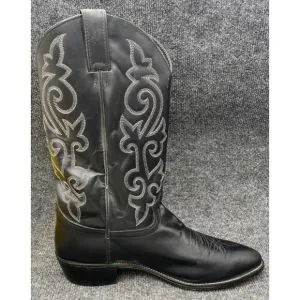 Justin Boots Men's Size 11 EE 1409 Black Leather Cowboy Classic Western Top 13&quot;