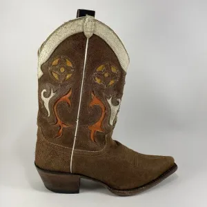 Justin Cowgirl Boots Suede Leather Brown Orange Womens Size 8 B Western Vintage