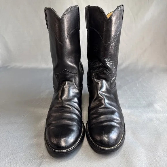 Justin Diamond Cora Black Leather Cowboy Boots 3703 Women's Sz 8 B