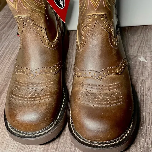 Justin Gemma GY9526 Gypsy Womens Cowboy Boots Brown Leather Pink Stitching SZ 7