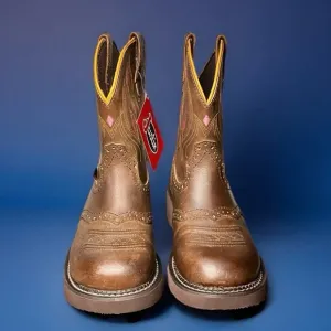 Justin Gemma GY9526 Gypsy Womens Cowboy Boots Brown Leather Pink Stitching SZ 7