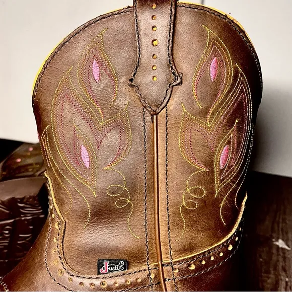 Justin Gemma GY9526 Gypsy Womens Cowboy Boots Brown Leather Pink Stitching SZ 7