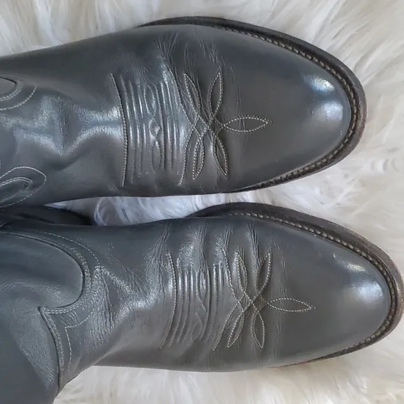 Justin mens gray leather western cowboy boots size 8D