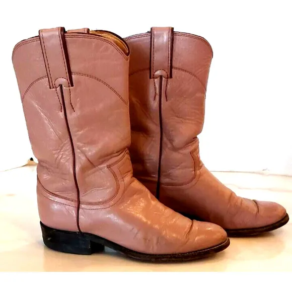 Justin Ropers Womens Sz 5 B Round Toe Pink‎ Leather Western Cowboy Boots L3065