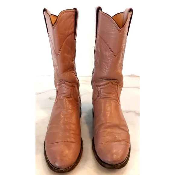 Justin Ropers Womens Sz 5 B Round Toe Pink‎ Leather Western Cowboy Boots L3065