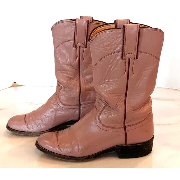 Justin Ropers Womens Sz 5 B Round Toe Pink‎ Leather Western Cowboy Boots L3065