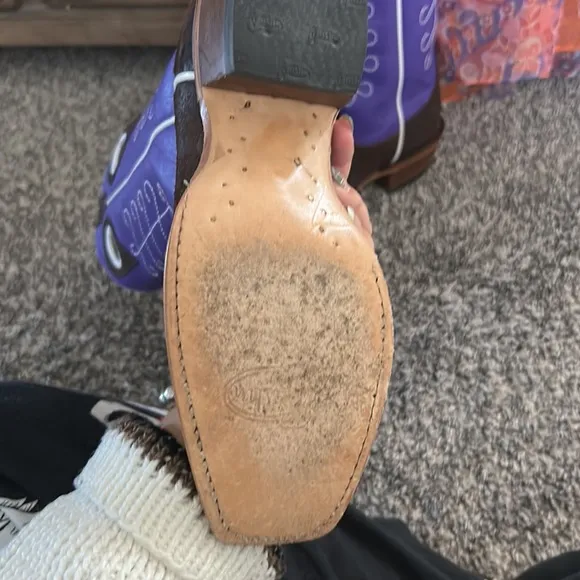 Justin suede chocolate and purple leather country western boots 6.5