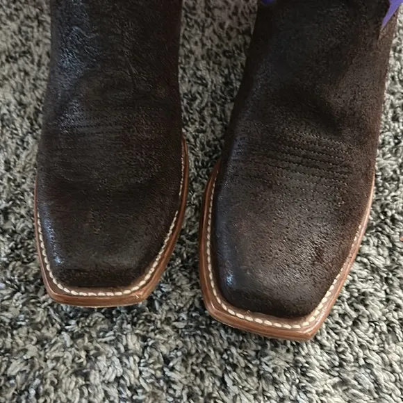 Justin suede chocolate and purple leather country western boots 6.5