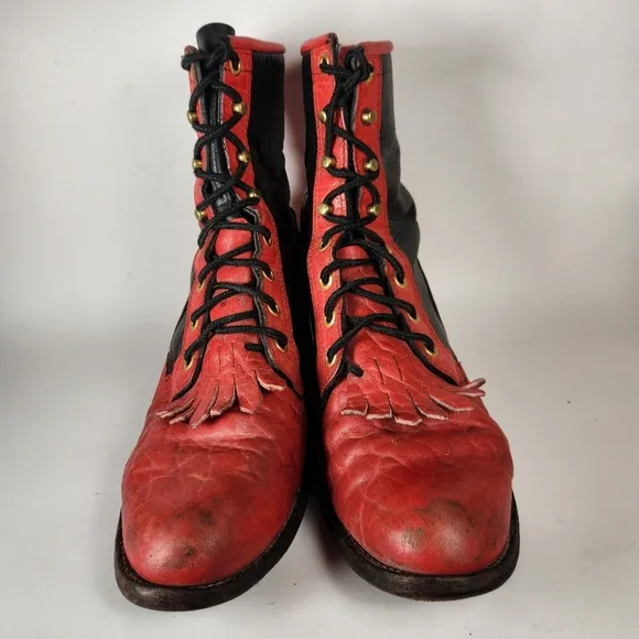 JUSTIN Women’s Boots Size 6 Red Leather Western Cowboy Made USA Distressed Shoes