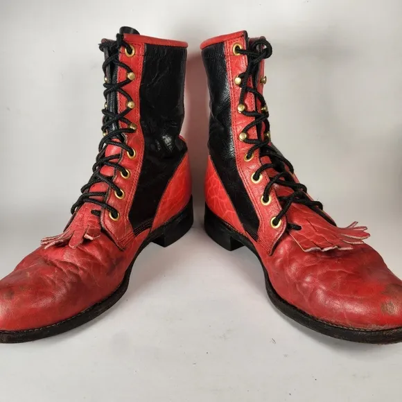 JUSTIN Women’s Boots Size 6 Red Leather Western Cowboy Made USA Distressed Shoes