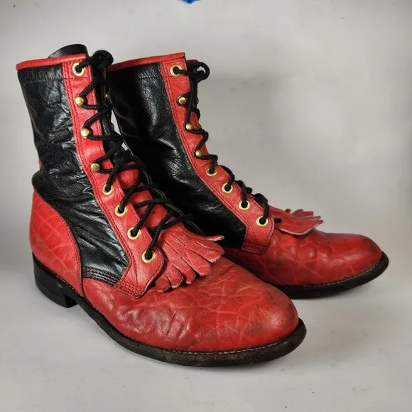 JUSTIN Women’s Boots Size 6 Red Leather Western Cowboy Made USA Distressed Shoes