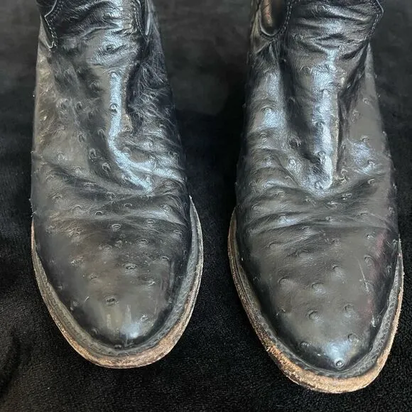 Justin western‎ boot black full quill ostrich with red trim, size 8 1/2D