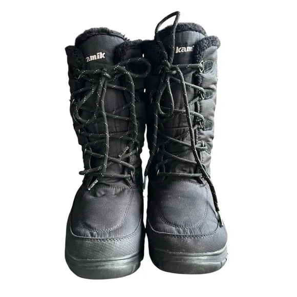 Kamik Brooklyn Snow Boots Shoes Black Lace Up Waterproof Insulated Outdoor 10