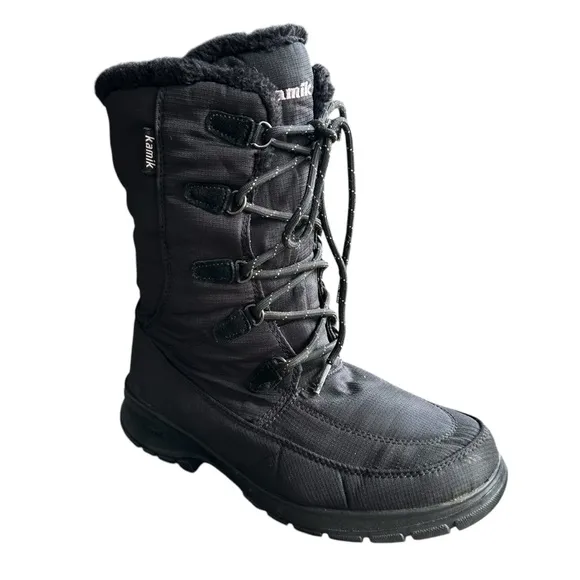 Kamik Brooklyn Snow Boots Shoes Black Lace Up Waterproof Insulated Outdoor 10