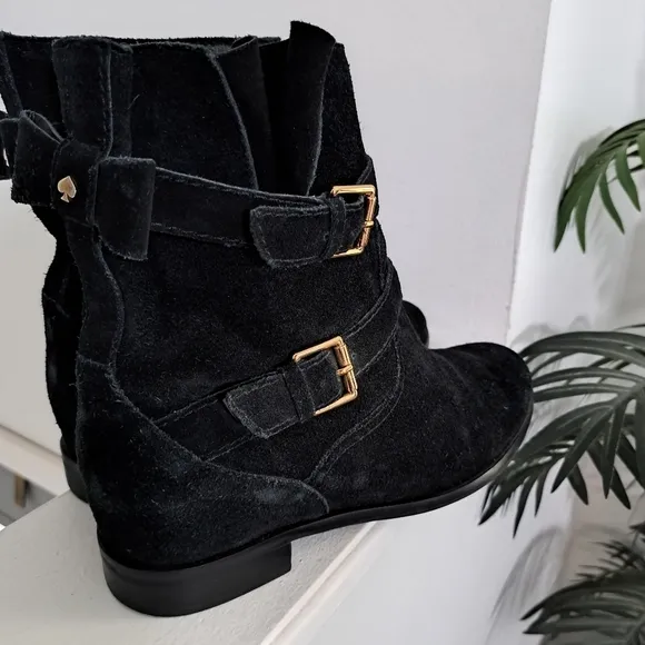 Kate Spade Sabina Boots Black Leather Source Biker Moto Women's Sz 10.5
