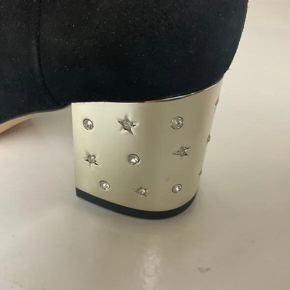 Kate Spade Women's Boots Size US 5.5 Black Suede Studded Block Heel Serendipity