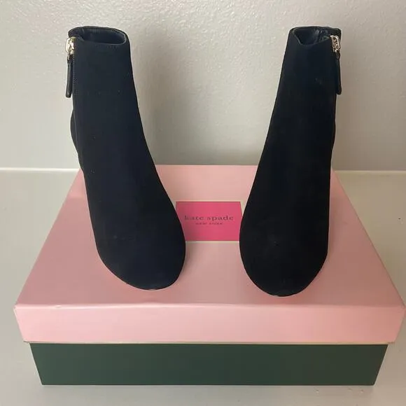 Kate Spade Women's Boots Size US 5.5 Black Suede Studded Block Heel Serendipity