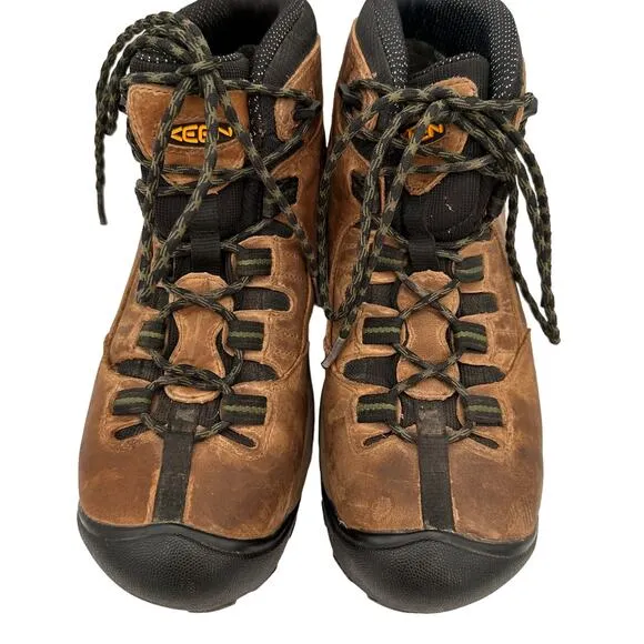 Keen Men's Brown Leather Detroit Steel Toe Lace Up Work Boots Size 9.5D
