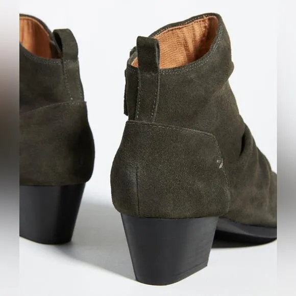 Kelsi Dagger Brooklyn Ego Suede Ankle Boots Olive Green Point Toe Block Heel 9