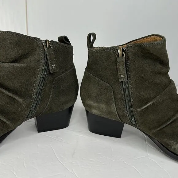 Kelsi Dagger Brooklyn Ego Suede Ankle Boots Olive Green Point Toe Block Heel 9
