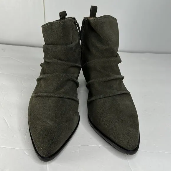 Kelsi Dagger Brooklyn Ego Suede Ankle Boots Olive Green Point Toe Block Heel 9