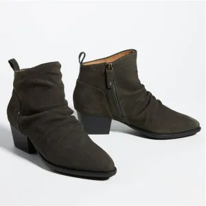 Kelsi Dagger Brooklyn Ego Suede Ankle Boots Olive Green Point Toe Block Heel 9