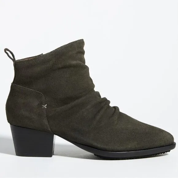 Kelsi Dagger Brooklyn Ego Suede Ankle Boots Olive Green Point Toe Block Heel 9