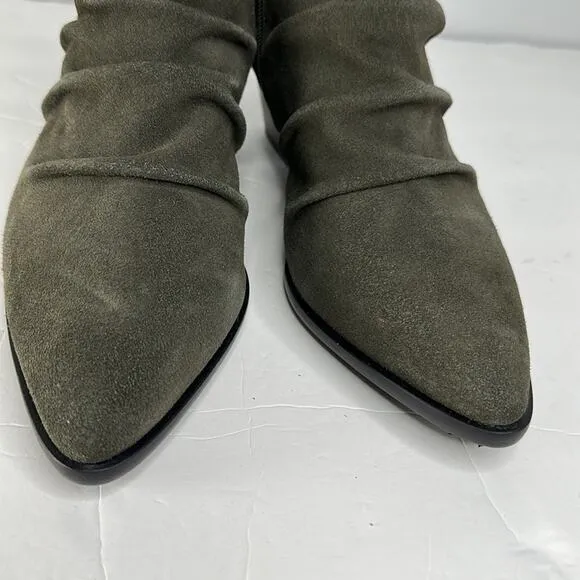 Kelsi Dagger Brooklyn Ego Suede Ankle Boots Olive Green Point Toe Block Heel 9