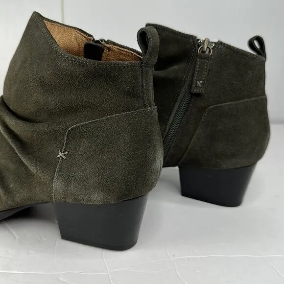 Kelsi Dagger Brooklyn Ego Suede Ankle Boots Olive Green Point Toe Block Heel 9