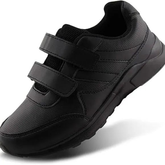 Kids Black/White Hook and Loop School Uniform Sneaker