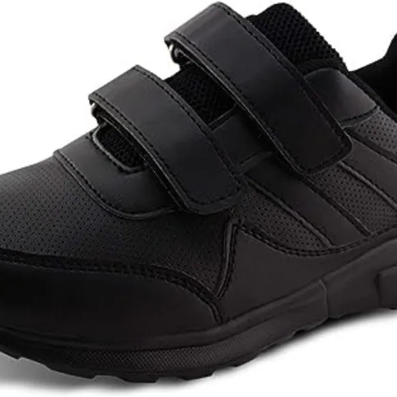 Kids Black/White Hook and Loop School Uniform Sneaker