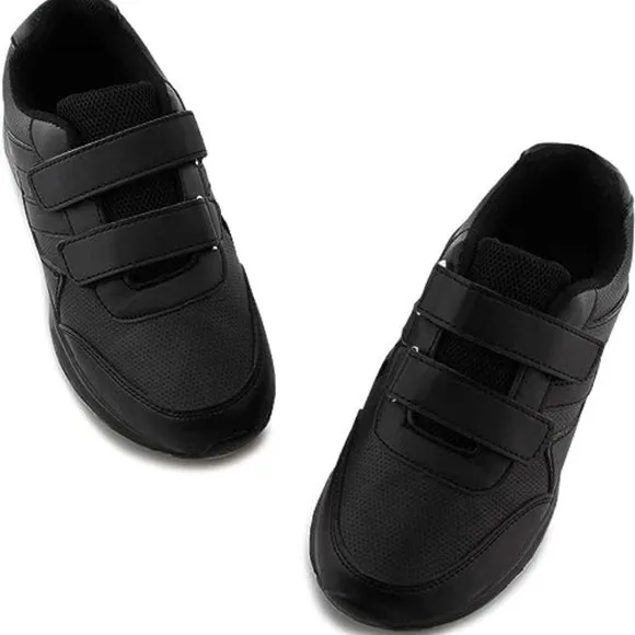Kids Black/White Hook and Loop School Uniform Sneaker